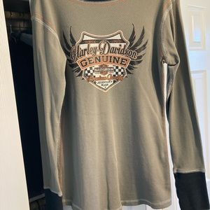 Women’s long sleeved 100 percent cotton, Harley Davidson shirt.